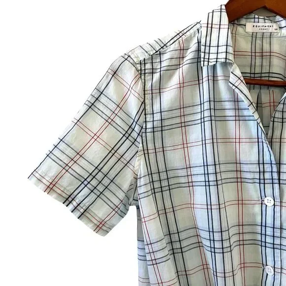 Equipment Keira Tie Front Shirt In Mint Julep Multi Plaid Size S - Picture 3 of 11